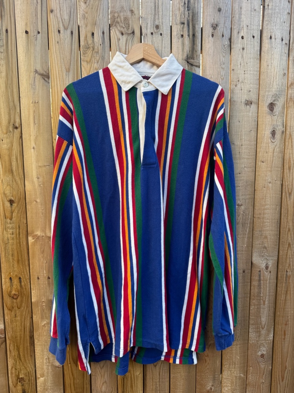 Vintage Eddie Bauer Multicolor Striped Rugby Polo with White Collar